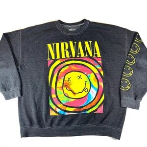 URBAN OUTFITTERS Nirvana Smile Grey Overdyed Sweatshirt Size S/M